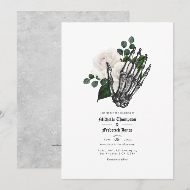 QR-Code für weißes Blumengotik Einladung (Vorne/Hinten)