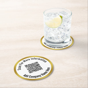 QR-Code für weitere Informationen Gold und Weiß Runder Pappuntersetzer