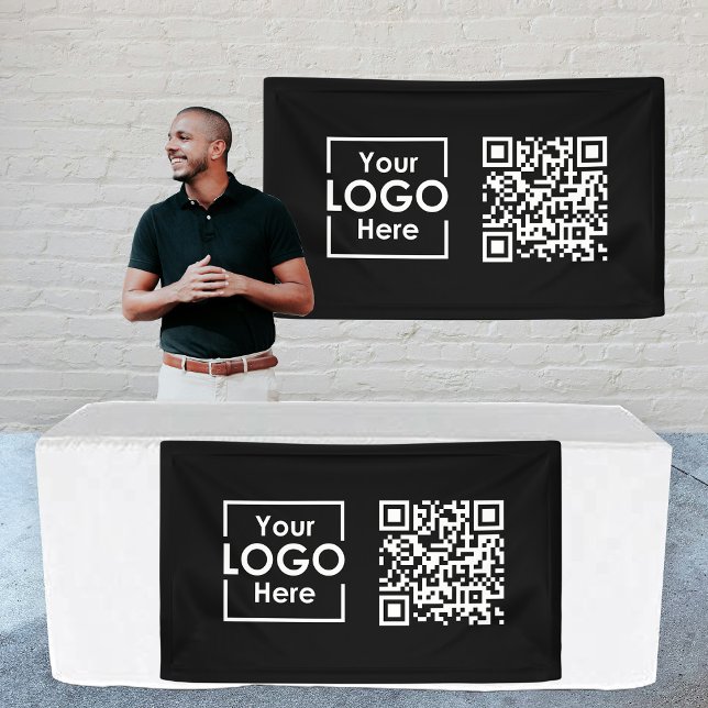 QR-Code für Werbebanner-Markenzeichen Banner (Black Hanging Banner Sign Business Logo QR Code)