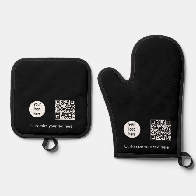 QR-Code für Werbematerial für schwarze Unternehmen Ofenhandschuh & Topflappen-Set (Vorderseite)