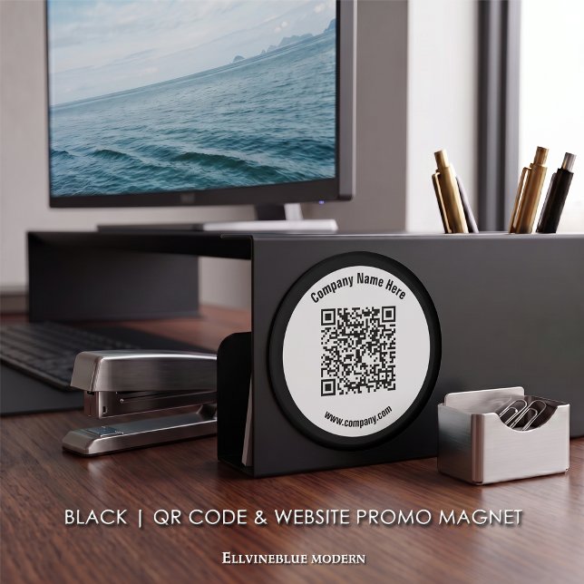QR-Code für Werbeunternehmen Magnet (Black Magnet | A polished layout created to showcase your QR Code, Name, & Website.)