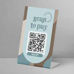 QR-Code für Zahlung Retro Neutral Türkis Beige Sockelschild