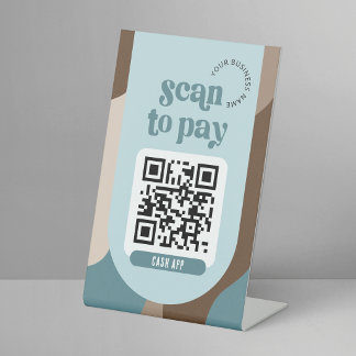 QR-Code für Zahlung Retro Neutral Türkis Beige Sockelschild