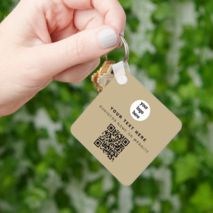 QR-Code Geschäft-Logo Beige Minimalistisches Gesch Schlüsselanhänger