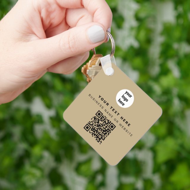 QR-Code Geschäft-Logo Beige Minimalistisches Gesch Schlüsselanhänger (Hand)
