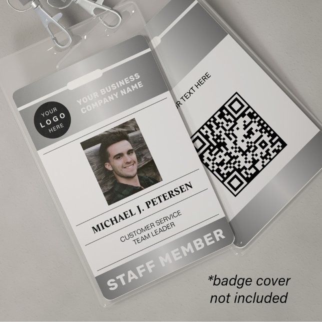 QR-Code Geschäft-Logo Mitarbeiterfoto silberne ID Ausweis (Von Creator hochgeladen)