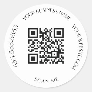 QR-Code Geschäft Schwarz Modern Minimalistisch Sca Runder Aufkleber