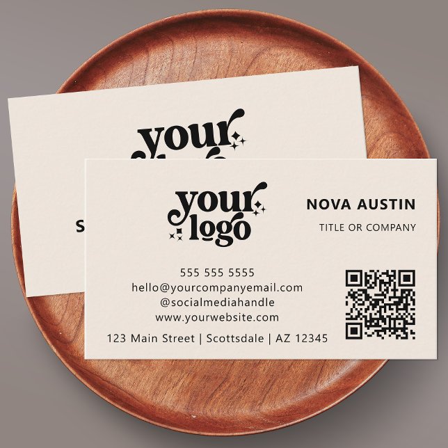 QR-Code Geschäftslogo Beruflich Moderne Creme Visitenkarte (Von Creator hochgeladen)