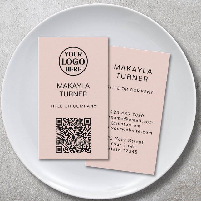 QR-Code-Geschäftslogo Blush Pink Professional Visitenkarte (Von Creator hochgeladen)