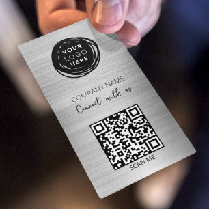 QR-Code-Geschäftslogo gebürstetes Silber Visitenkarte
