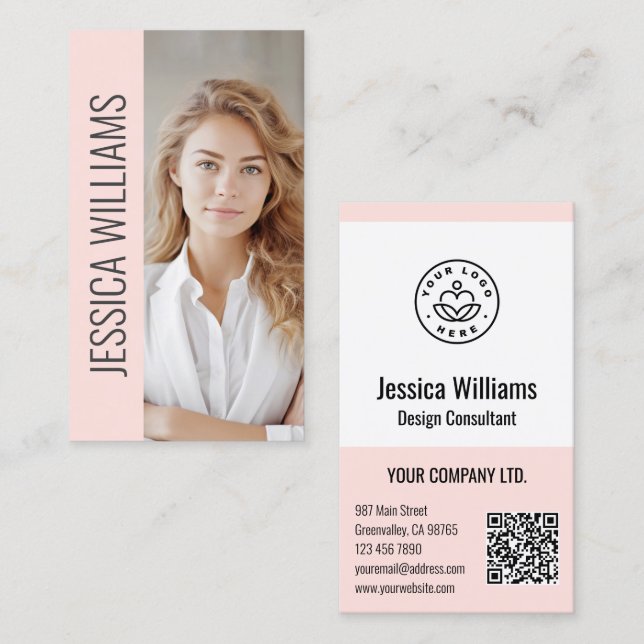 QR-Code-Geschäftslogo Modern Professionell Rosé Visitenkarte (Vorne/Hinten)