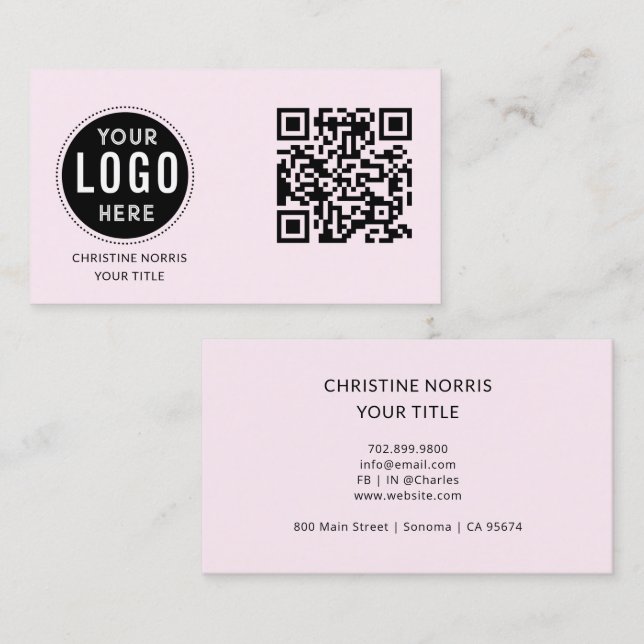 QR-Code-Geschäftslogo | Modernes Rosa Visitenkarte (Vorne/Hinten)