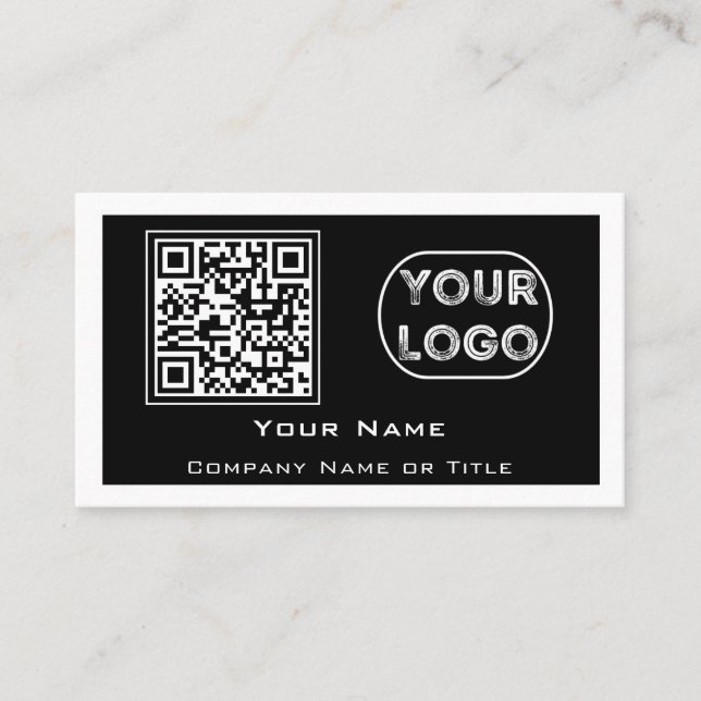 QR-Code Geschäftslogo Schwarz Minimalistisch Visitenkarte (Vorderseite)