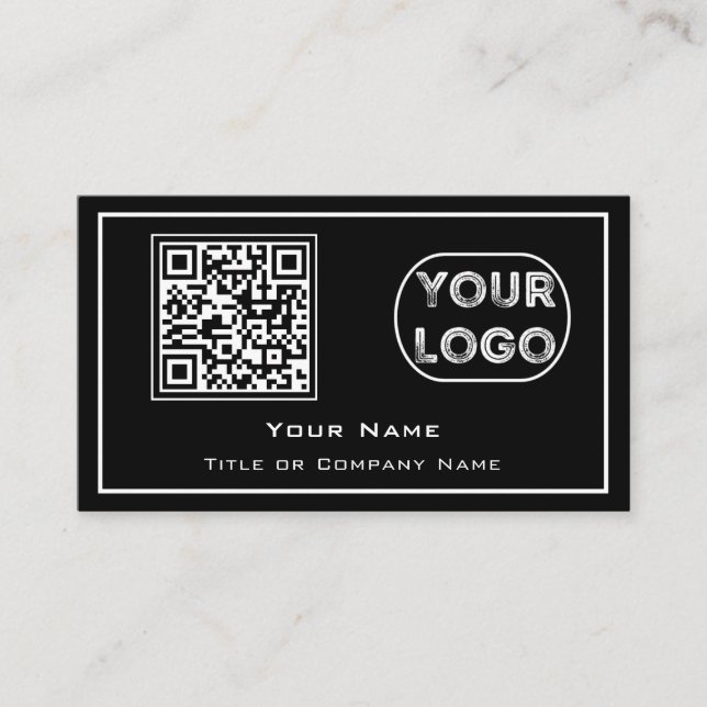 QR-Code Geschäftslogo Schwarz Minimalistisch Visitenkarte (Vorderseite)