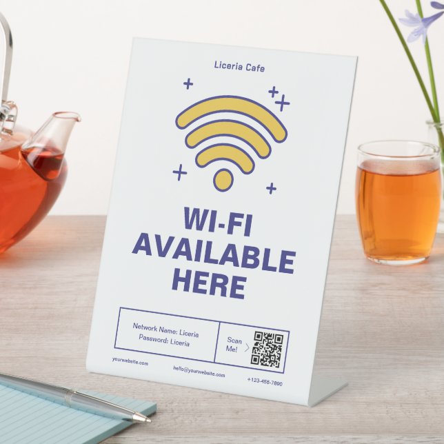 Qr-Code Geschäftsname Minimale WiFi-Details Sockelschild (In Situ)