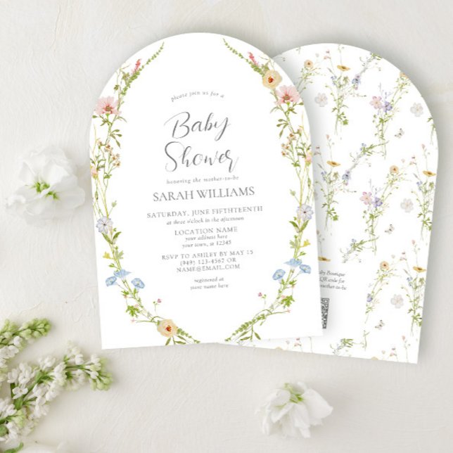 QR Code Geschlecht Neutrale Wildblume Babydusche Einladung (Von Creator hochgeladen)