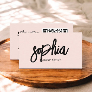 QR Code Girly Brush Calligraphy Blush Pink Visitenkarte