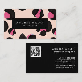 QR CODE Glam Pink Black BLUSH Leopard Druck   Visitenkarte