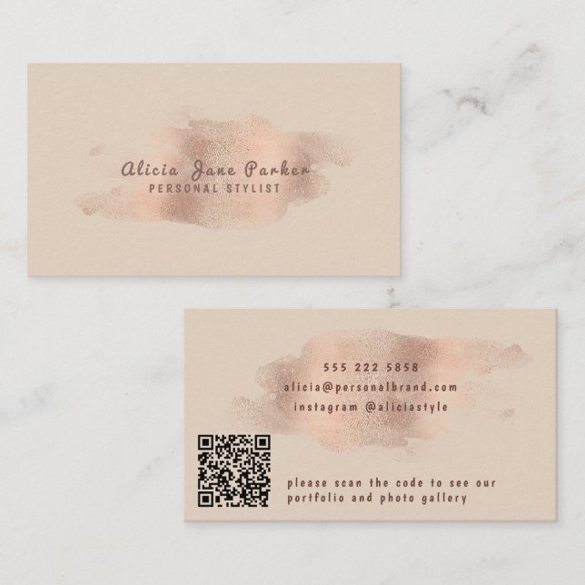 QR CODE Glam Rose Gold Imitate Folie rot Stilvoll Visitenkarte (Vorne/Hinten)
