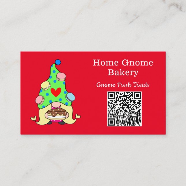 QR Code Gnome Heimat Bäckerei Rot Visitenkarte (Vorderseite)