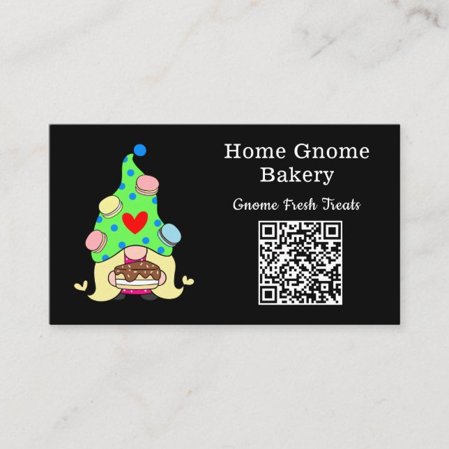QR Code Gnome Heimat Bäckerei Schwarz Visitenkarte (Vorderseite)