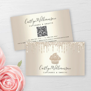 QR Code Gold Cupcake Bäckerei Konditorei Glitzer T Visitenkarte