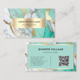 QR-Code Gold Grün Marmor Elegant Modern Visitenkarte