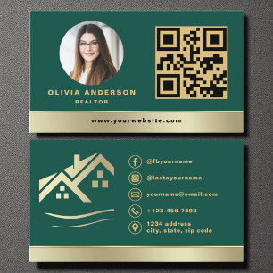 QR-Code Gold Haus Grün Immobilien Makler Visitenkarte