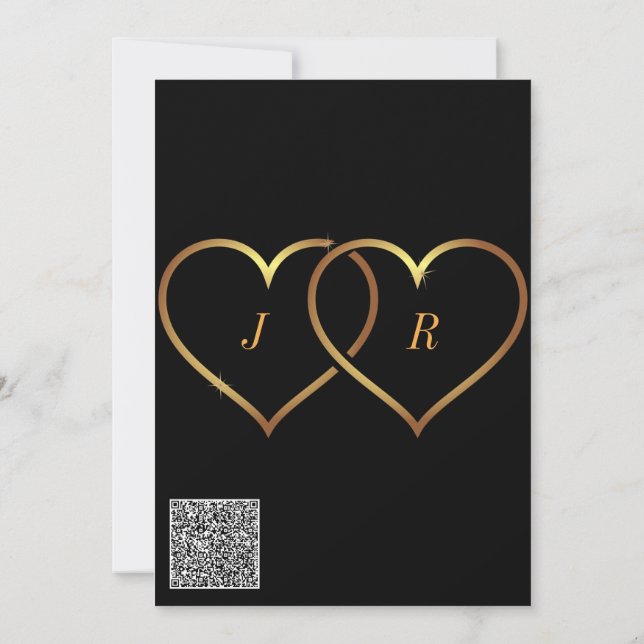 QR Code Gold Hearts Liebe Toast Wedding Einladung (Rückseite)