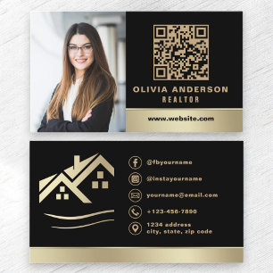 QR Code Gold House Black Real Anwesen Realtor Visitenkarte