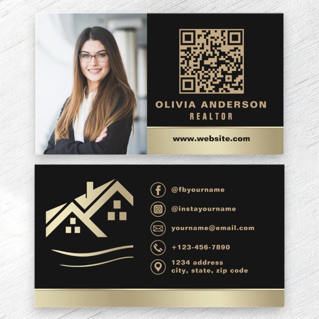 QR Code Gold House Black Real Anwesen Realtor Visitenkarte (Von Creator hochgeladen)
