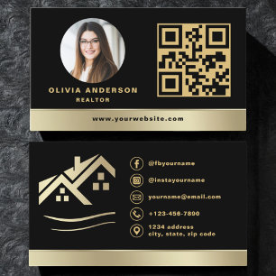 QR Code Gold House Black Real Anwesen Realtor Visitenkarte