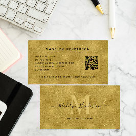 QR Code Gold Luxury Modernes Berufliches Monogramm Visitenkarte