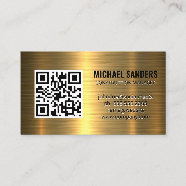 QR-Code | Gold Metallic Background Business Card Visitenkarte (Vorderseite)