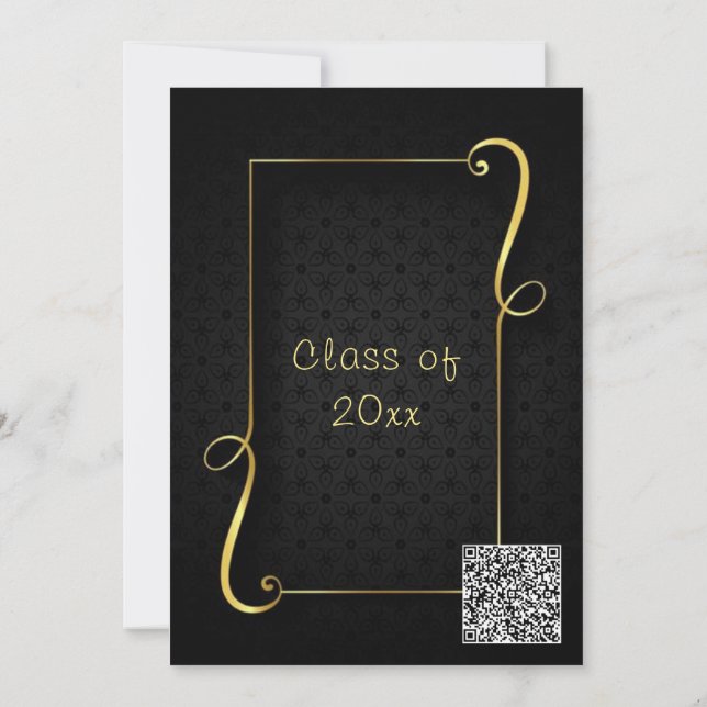 QR Code Gold Ornamente Black Grad Party Einladung (Rückseite)