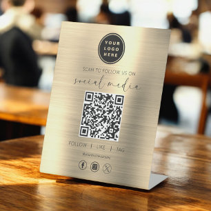QR Code Gold Scan zu folgen uns im sozialen Netzwe Sockelschild