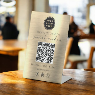 QR Code Gold Scan zu folgen uns im sozialen Netzwe Sockelschild