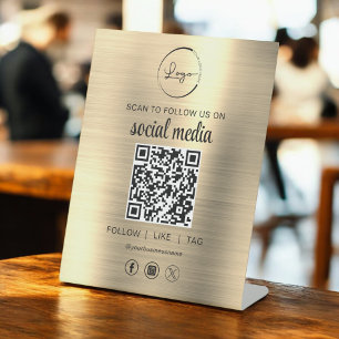 QR Code Gold Scan zu folgen uns im sozialen Netzwe Sockelschild