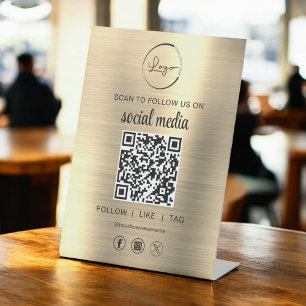 QR Code Gold Scan zu folgen uns im sozialen Netzwe Sockelschild