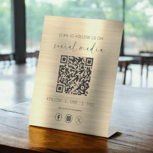 QR Code Gold Scan zu folgen uns im sozialen Netzwe Sockelschild