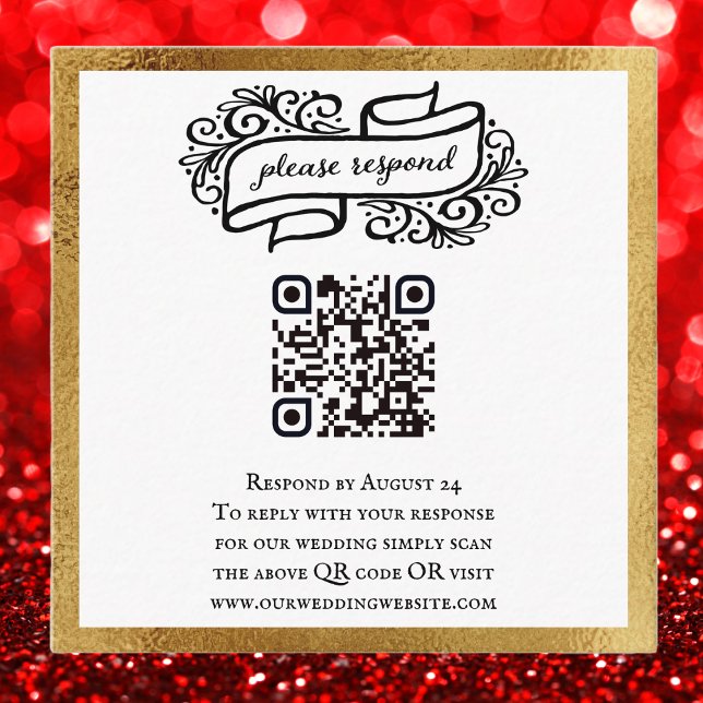 QR Code Gold Schwarz-weiße Hochzeit RSVP Begleitkarte (Elegant RSVP card with QR code. Perfect for weddings and special events. )