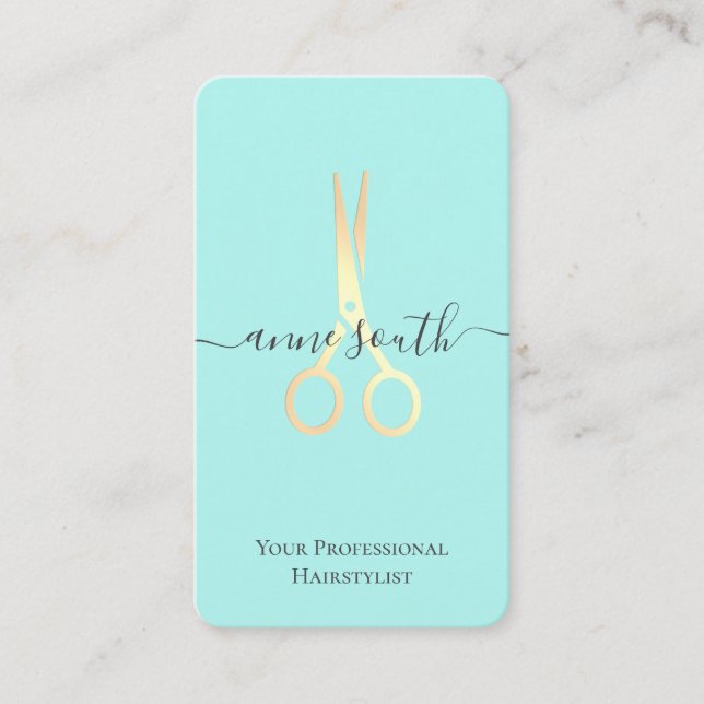 QR Code Gold Scissy Hairstylist Business Card Visitenkarte (Vorderseite)