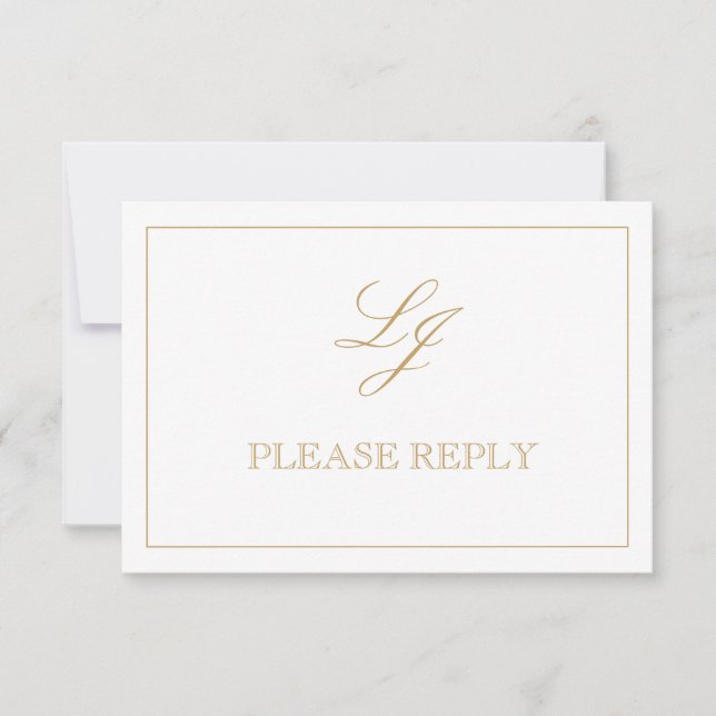 QR Code Goldkalligrafie Monogram Wedding RSVP Karte (Vorderseite)