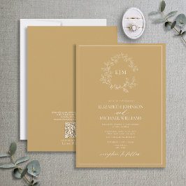 QR Code Goldleafy Wappen Monogram Wedding Einladung