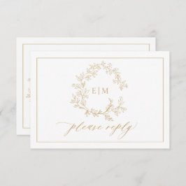 QR Code Goldleafy Wappen Monogram Wedding RSVP Karte