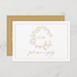 QR Code Goldleafy Wappen Monogram Wedding RSVP Karte