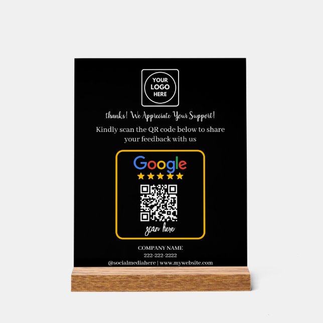 QR-Code Google-Bewertungs-Logo-Anzeige Acrylschild (Vorderseite)