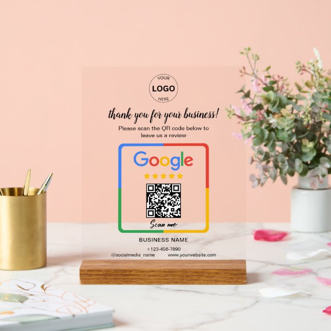 Qr-Code Google Rezensionen Firmenlogo Acrylschild (Hochzeit)