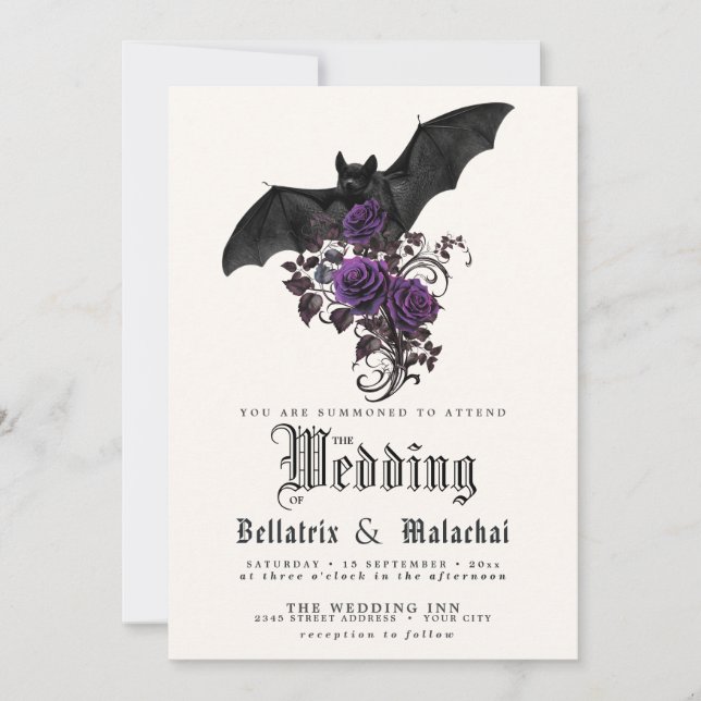 QR-Code-Goth-Bat-Tief-Amethyst-Purple-Rosen Einladung (Vorderseite)