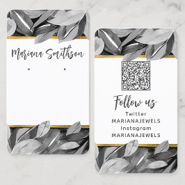 QR Code Grau Gold Foliage Ohrringe Display Card Visitenkarte